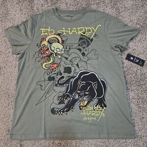 Ed Hardy Skull & Panther Graphic Tee Size Large